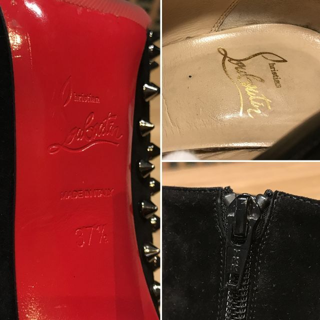 Christian Louboutin(クリスチャンルブタン)の美品 ルブタン スエード ブーツ ミディ ブーティ スエード 黒 37.5 24 レディースの靴/シューズ(ブーツ)の商品写真