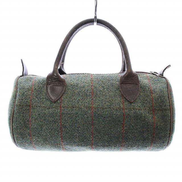 Harris Tweed(ハリスツイード)のハリスツイード ハンドバッグ 筒型 レザー ツイード 緑 グリーン 茶 ブラウン レディースのバッグ(ハンドバッグ)の商品写真