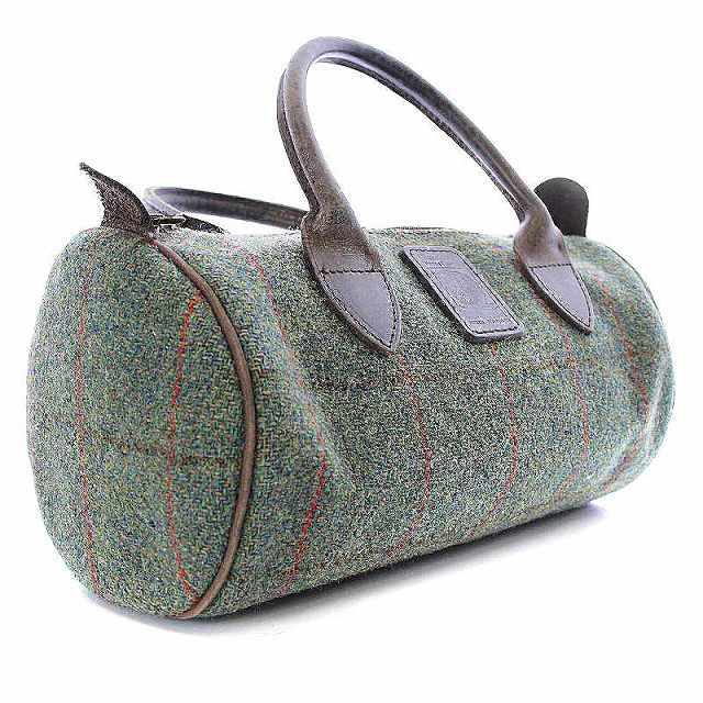 Harris Tweed - ハリスツイード ハンドバッグ 筒型 レザー ツイード 緑