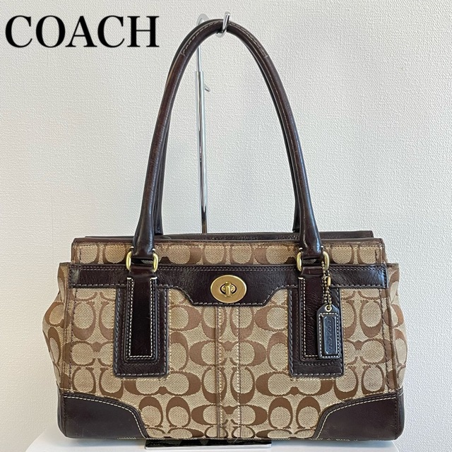 ■美品■ COACH コーチ シグネチャー レザー ターンロック バッグ