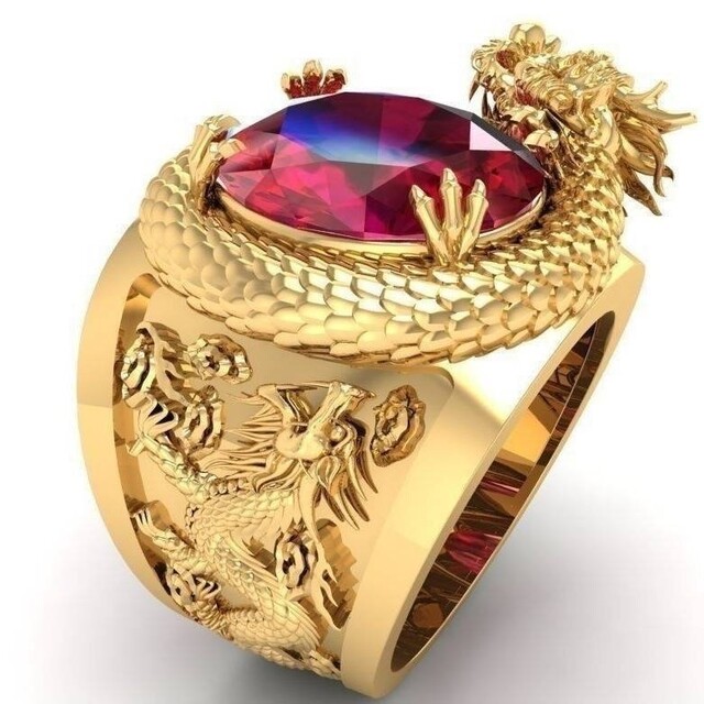 【SALE】リング メンズ  ゴールド レッド ドラゴン 龍 指輪 20号 メンズのアクセサリー(リング(指輪))の商品写真