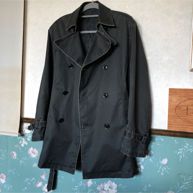 ELLE HOMME トレンチコート 黒 メンズのジャケット/アウター(トレンチコート)の商品写真
