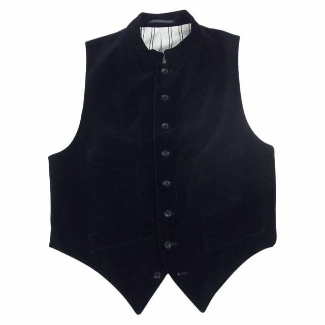 約4362cm身幅Yohji Yamamoto POUR HOMME ヨウジヤマモトプールオム 22AW LOOK3 HE-V14-019 COTTON VELVETEEN STAND COLLAR VEST ベルベットスタンドカラー ベスト ブラック系 2【美品】