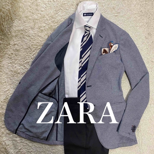 ZARA(ザラ)のZARA L位　ハウンドトゥース柄　テーラード　オンオフ兼用　 メンズのジャケット/アウター(テーラードジャケット)の商品写真