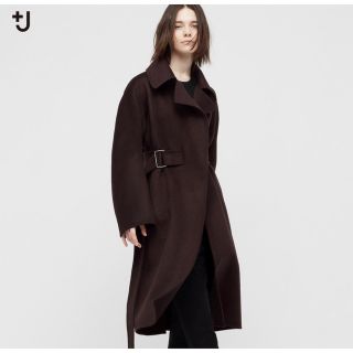 ユニクロ(UNIQLO)のユニクロプラスj カシミヤブレンドラップロングコート　ブラウンXXL(チェスターコート)