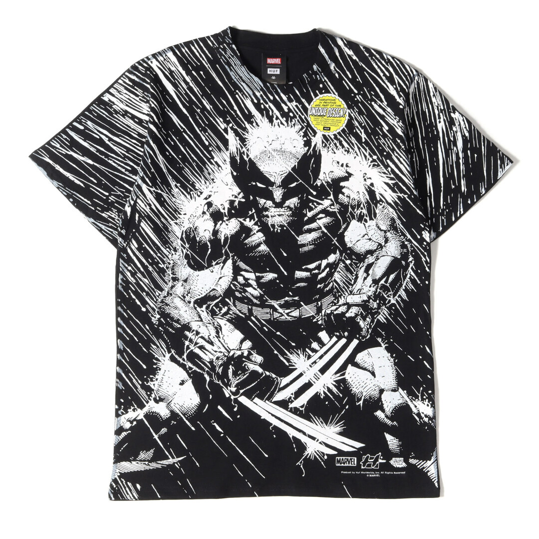 HUF ハフ Tシャツ MARVEL マーベル ウルヴァリン クルーネックTシャツ WOLVERINE RAIN TEE 22SS ブラック 黒 M オフィシャルコラボ トップス カットソー 半袖【メンズ】