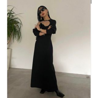 アメリヴィンテージ(Ameri VINTAGE)のLAKE CURVE TRICOT RIB DRESS Sサイズ(ロングドレス)