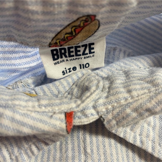 BREEZE(ブリーズ)のストライプシャツホットドック柄110 キッズ/ベビー/マタニティのキッズ服男の子用(90cm~)(ブラウス)の商品写真