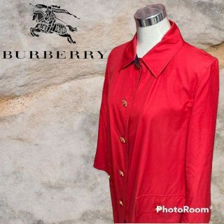 バーバリー(BURBERRY)のバーバリーズ　ロングコート レッド フォースロゴ　金ダブルボタン(ロングコート)