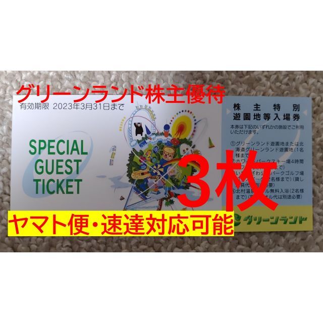 【ラクマ便3枚】三井グリーンランドリゾート  入場券・入園券 チケットの施設利用券(遊園地/テーマパーク)の商品写真