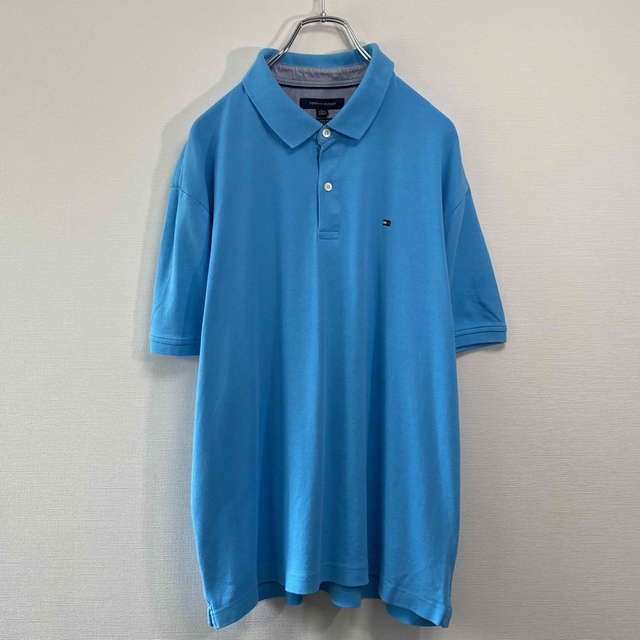 TOMMY HILFIGER(トミーヒルフィガー)の古着 トミーヒルフィガー 半袖 ポロシャツ XL 刺繍ロゴ スカイブルー メンズのトップス(ポロシャツ)の商品写真