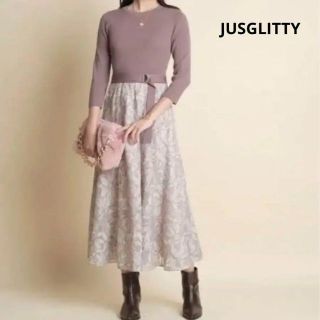 ジャスグリッティー(JUSGLITTY)の【ほぼ未使用】JUSGLITTY　チュールドッキングワンピース　花柄　ベルト付き(ロングワンピース/マキシワンピース)