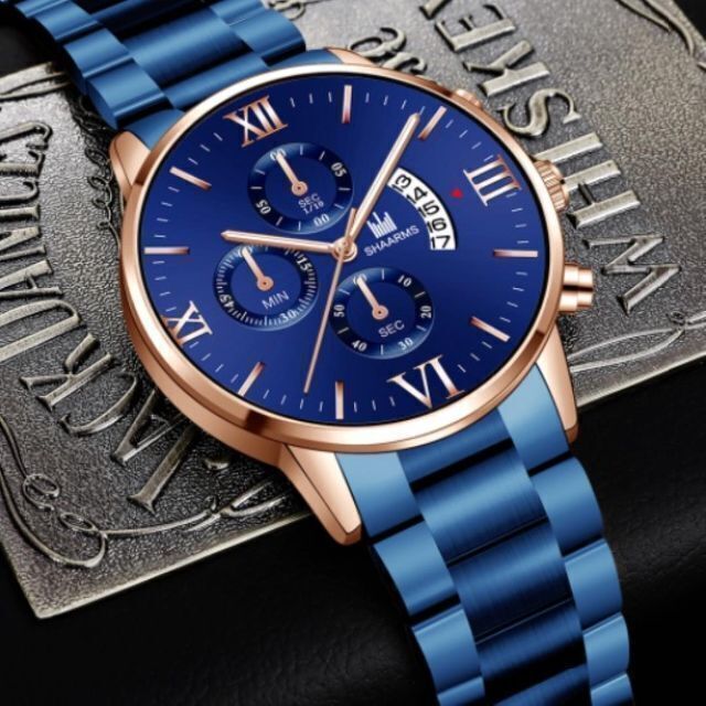 新品 デュアル ブルー 高クオリティー SHAARMS 腕時計メンズ　青