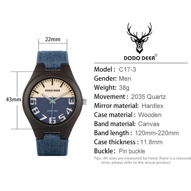 DODO DEER ペアウォッチ 木製腕時計 デニムバンド 軽量 青 C17の通販 ...