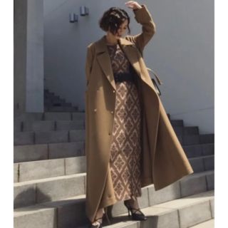 AMERI BELT FLARE LONG COAT アメリ コート キャメル