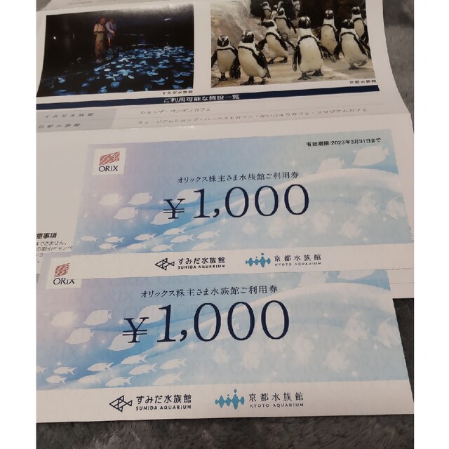 すみだ水族館または京都水族館のショップ・カフェのご利用券2000円分 チケットの施設利用券(水族館)の商品写真