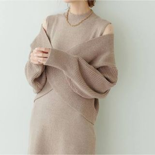 ナチュラルクチュール(natural couture)の【お値下げ中】ナチュラルクチュール クロスニット ノースリーブワンピース モカ(ロングワンピース/マキシワンピース)