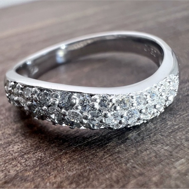 k18WG 天然 ダイヤモンド 0.30ct ダイヤ ウェーブ パヴェ リング - www