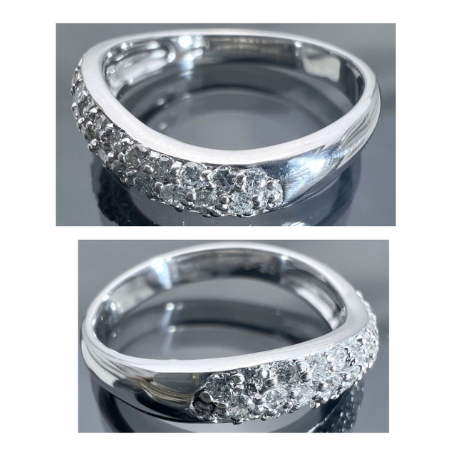 k18WG 天然 ダイヤモンド 0.30ct ダイヤ ウェーブ パヴェ リング 特選