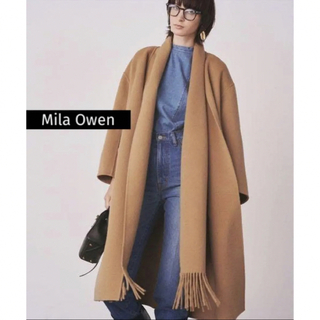 ミラオーウェン(Mila Owen)のMila Owen フリンジストール付接結ロングコート 0 キャメル(ロングコート)