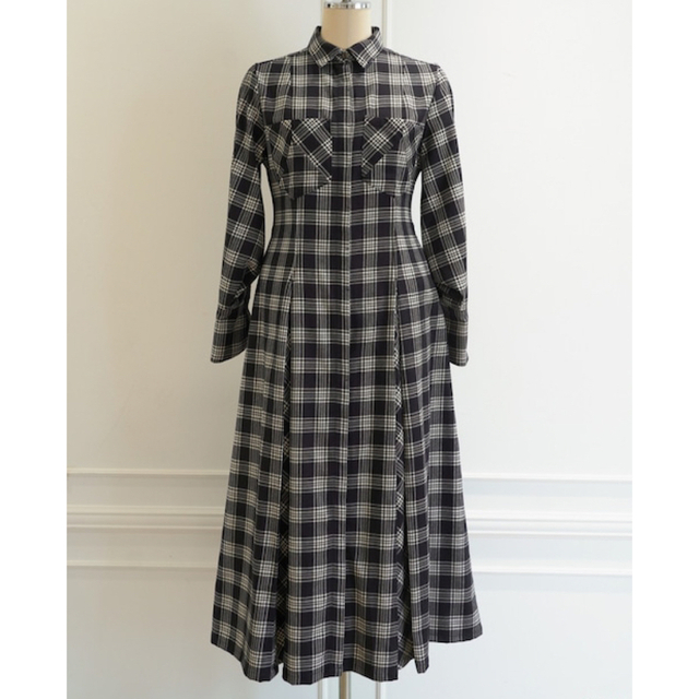 Checkered Pleats Long Shirt Dress