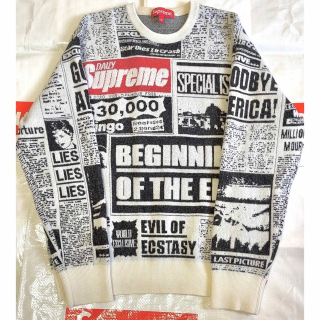 Supreme Newsprint Sweater 白L-