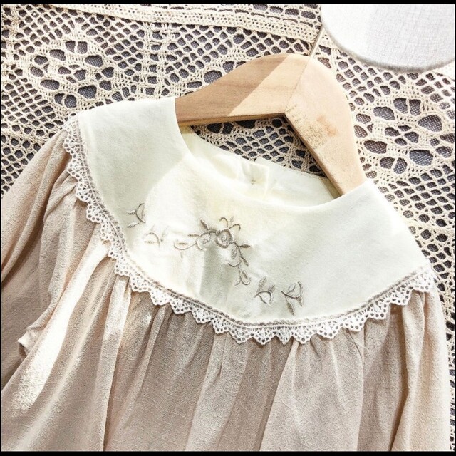 キッズ 子供服 刺繍  長袖 ワンピース 女の子 韓国 90 アイボリー キッズ/ベビー/マタニティのキッズ服女の子用(90cm~)(ワンピース)の商品写真