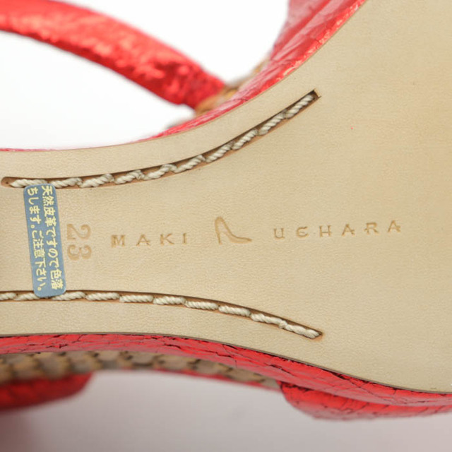 マキ ウエハラ ウェッジソールサンダル バックストラップ メタリック レザー シューズ 靴 レディース 23cmサイズ レッド MAKI UEHARA レディースの靴/シューズ(サンダル)の商品写真