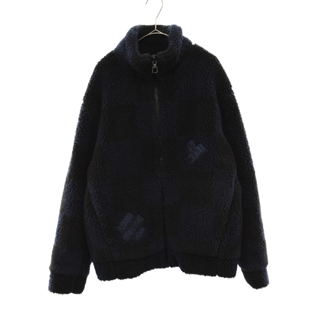 希少 黒入荷! LOUIS - VUITTON LOUIS VUITTON ネイビー ブルゾン ジップアップジャケット 刺繍フリース チェックロゴ HMY05W LZ8 RM221M JACKET FLEECE DAMIER JACQUARD NIGO 22SS ルイヴィトン ブルゾン