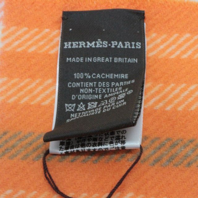 Hermes(エルメス)のエルメス チェック柄レザーロゴラベルマフラーカシミア100%【未使用保管】 レディースのファッション小物(マフラー/ショール)の商品写真