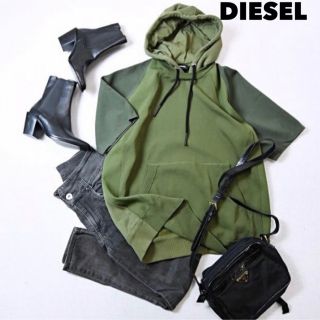 ディーゼル(DIESEL)の【極美品】DIESEL ドロップショルダーパーカー L カーキ ストレッチ(パーカー)