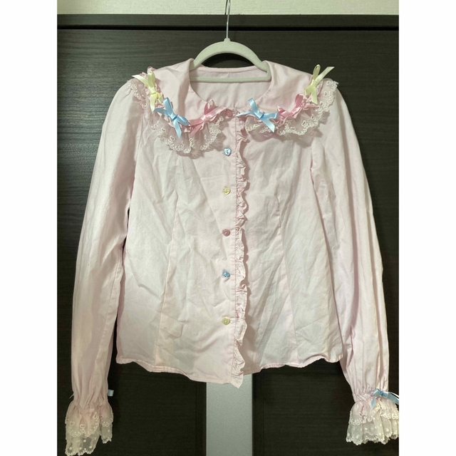 Angelic Pretty(アンジェリックプリティー)のAngelicPretty カラフルリボンブラウス ピンク 難あり レディースのトップス(シャツ/ブラウス(長袖/七分))の商品写真