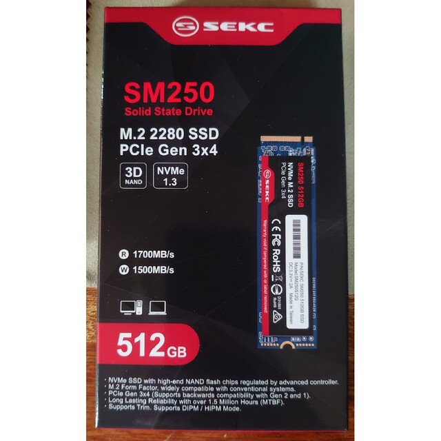 SEKC M.2 SSD 512GB 未使用 Type2280 PCIe NVM