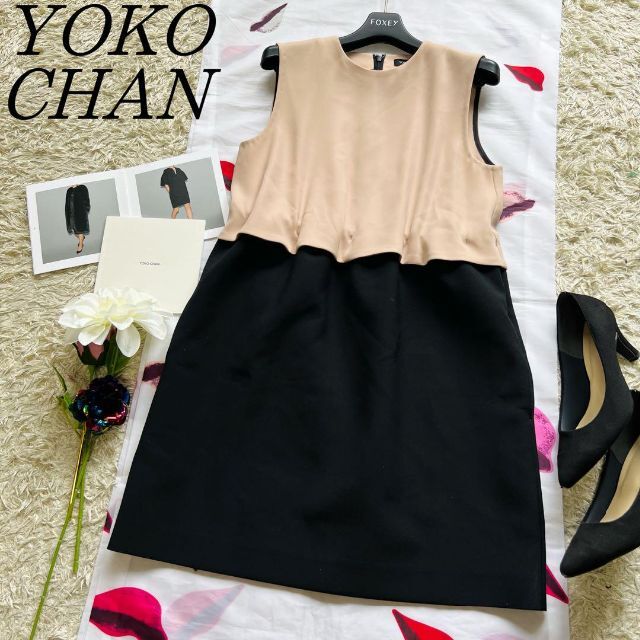 【美品】YOKO CHAN バイカラーノースリーブワンピース ピンクブラック38