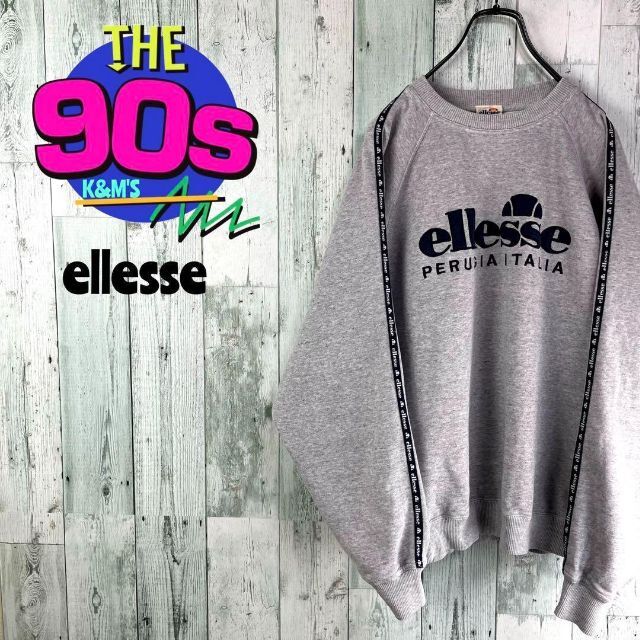 90's ellesse エレッセ 日本製 ロゴ刺繍 ラインテープトレーナー