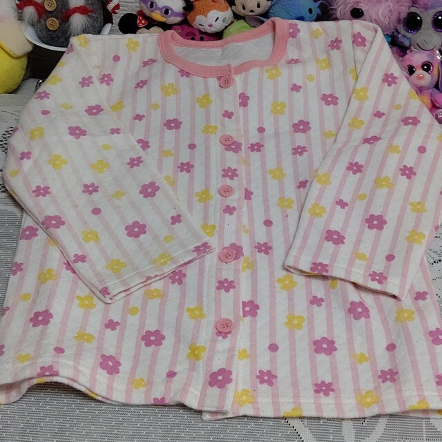 ハル春さま専用☆腹巻き付き☆あったかパジャマ　花柄ストライプ　ピンク　130cm キッズ/ベビー/マタニティのキッズ服女の子用(90cm~)(パジャマ)の商品写真