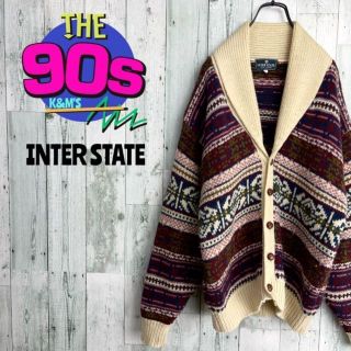 90's INTERSTATE ノルディック柄　ショールカラー　カーディガン90s_km