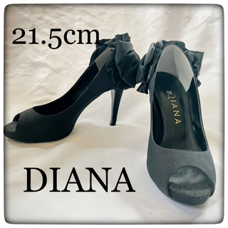 ダイアナ(DIANA)の【美品】DIANAのオープントゥパンプス　リボン付き size21.5cm(ハイヒール/パンプス)