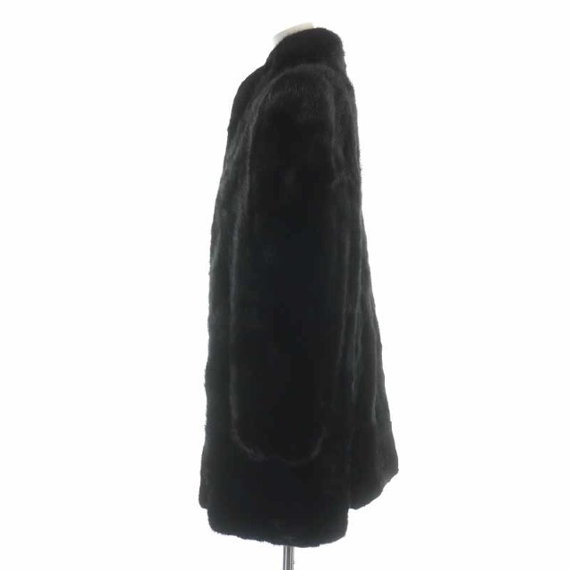 ノーブランド 毛皮コート ミドル丈 ミンクファー 13 XL 黒 ブラック