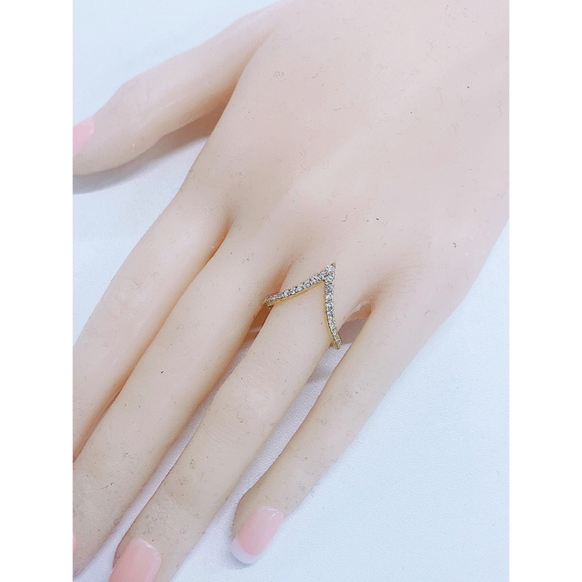 レビュー投稿で選べる特典 ☆0.40ct☆V字✨K18ダイヤモンドリング指輪