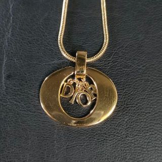 【美品】Dior ディオール ネックレス ゴールド サークル ロゴ シルクコード