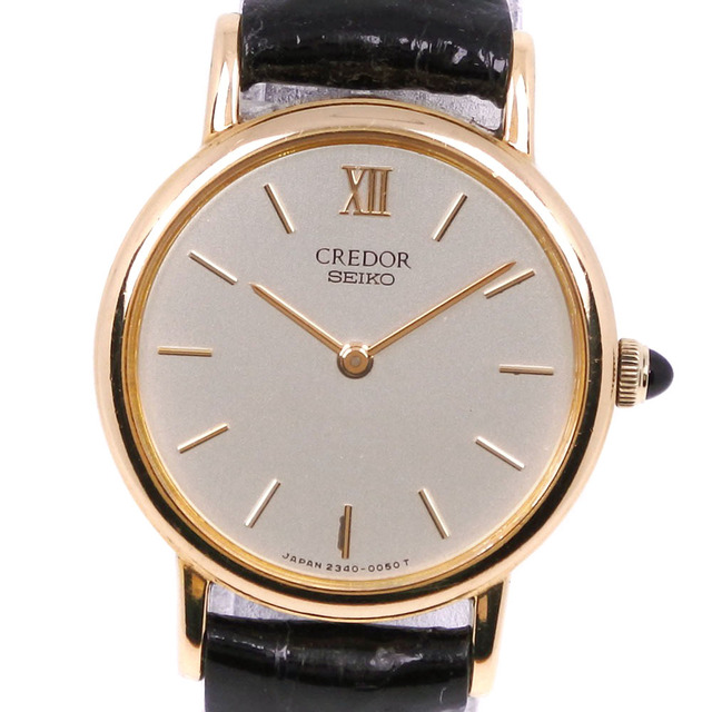 SEIKO - 【SEIKO】セイコー クレドール  2340-0030 K18イエローゴールド×レザー ゴールド クオーツ アナログ表示 レディース シルバー文字盤 腕時計