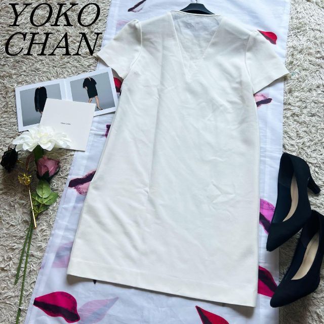 【美品】YOKO CHAN バックシースルーワンピース 膝丈 半袖 ホワイト38