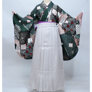 二尺袖 着物 袴フルセット モダンアンテナ 日本製 ショート丈 NO38574(振袖)