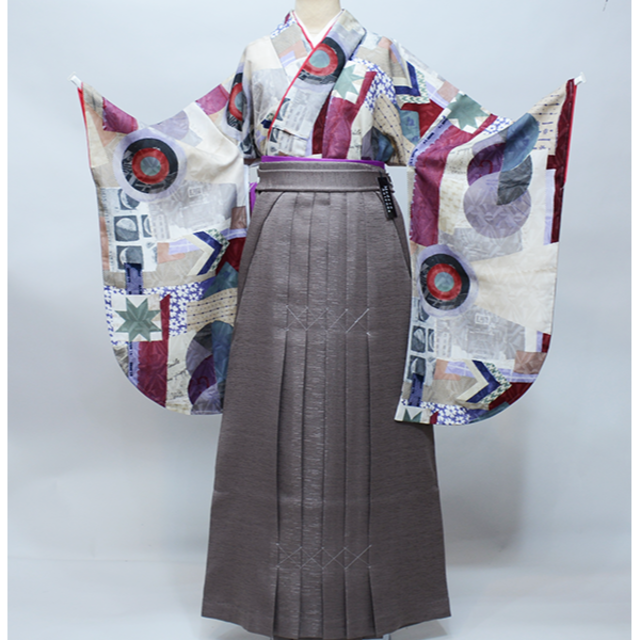 二尺袖 着物 袴フルセット モダンアンテナ 日本製 ショート丈 NO38577
