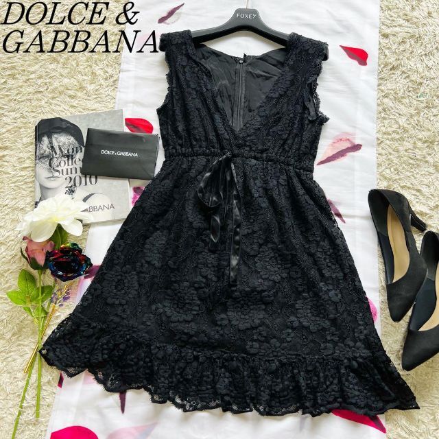 DOLCEu0026GABBANA 総レースワンピース ブラック リボン 品質一番の ...