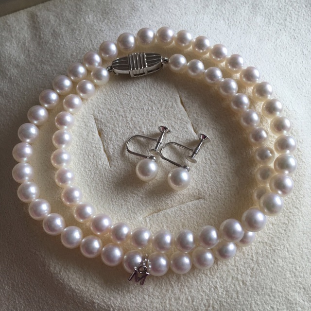 美品 ミキモト パールネックレス イヤリング セット WG Mチャーム 箱付き