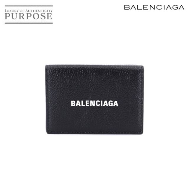 未使用 展示品 バレンシアガ BALENCIAGA キャッシュ ミニ ウォレット 三つ折り 財布 レザー ブラック ホワイト 594312 VLP 90180931札入れ×１カードポケット×３