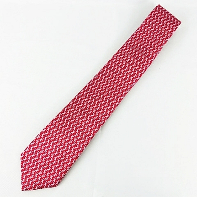 ブルガリ BVLGARI 総柄 デザイン 絹 シルク ネクタイ レッド ピンク系