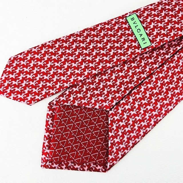 BVLGARI(ブルガリ)のブルガリ BVLGARI 総柄 デザイン 絹 シルク ネクタイ レッド ピンク系 メンズのファッション小物(ネクタイ)の商品写真